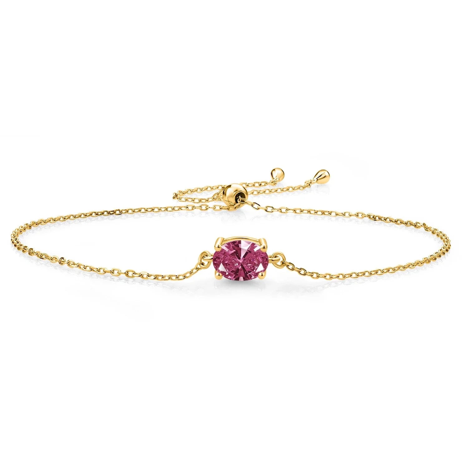 18K Yellow Gold Plated Silver Red Zirconia Solitaire Bracelet For Women (1.21