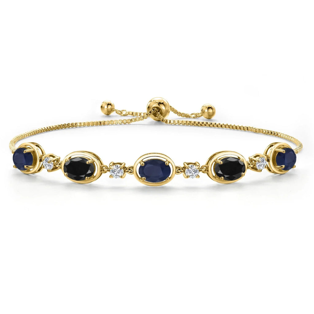 18K Yellow Gold Plated Silver Sapphire and Black Sapphire Bracelet For Women |
