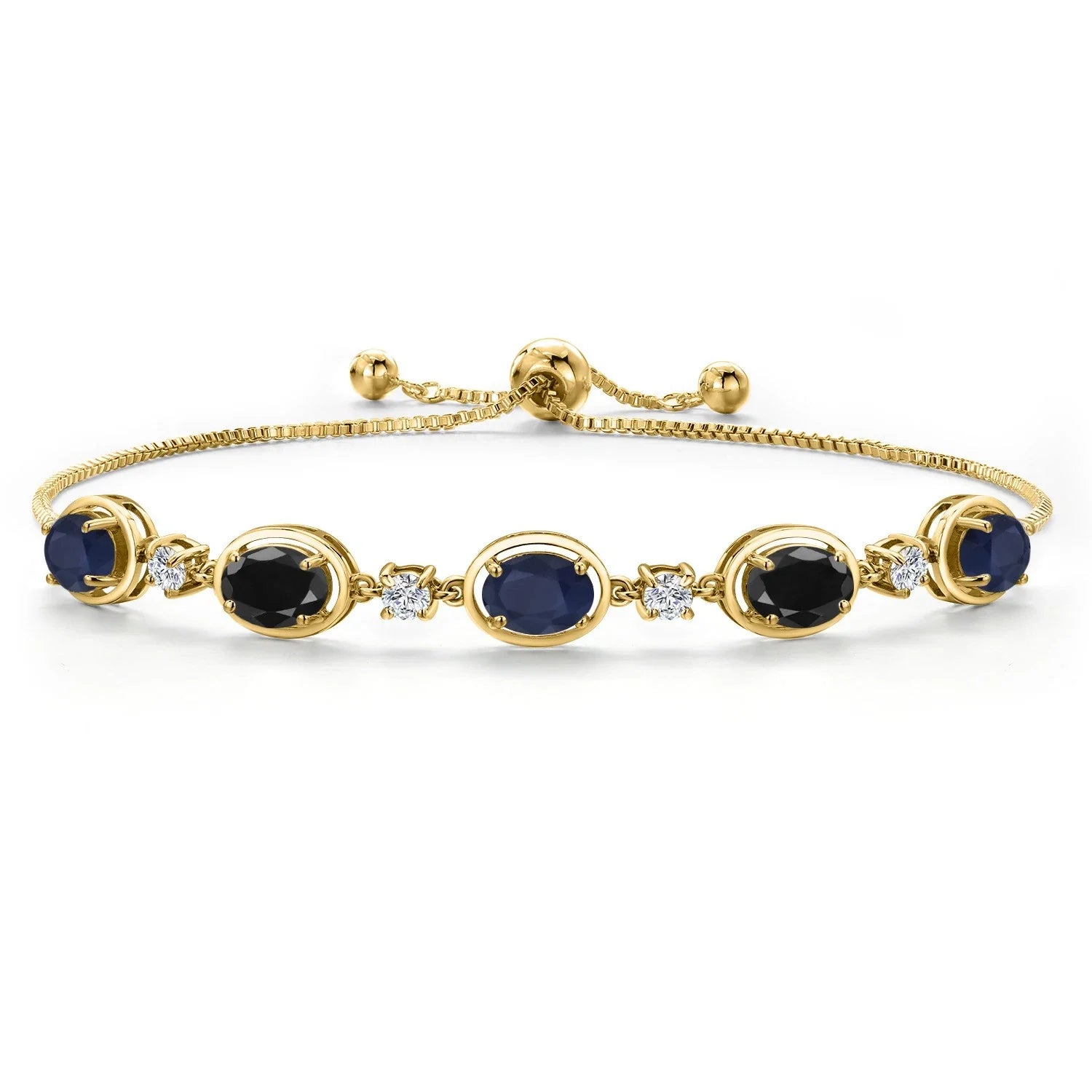 18K Yellow Gold Plated Silver Sapphire and Black Sapphire Bracelet For Women |