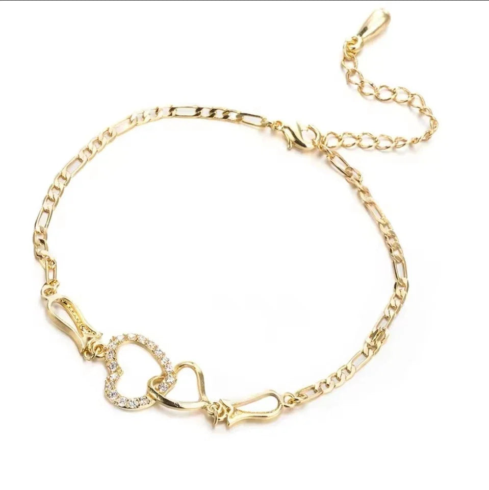 Women's Fashion Bracelet Double Heart Gold Color Wrist Jewelry 104