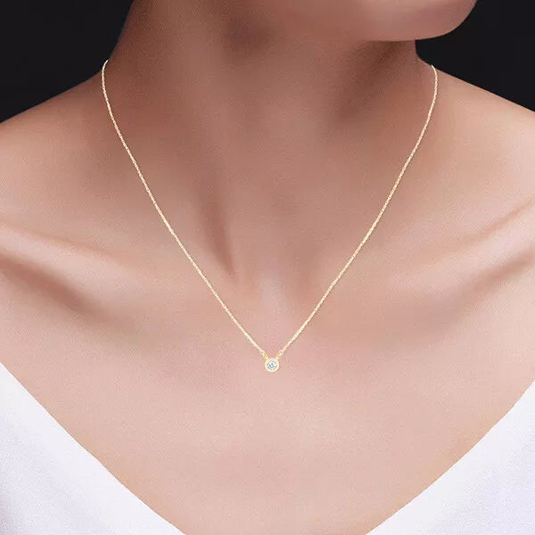 Solitaire Pendant Necklace Round Cut Cubic Zirconia Solid 925 Sterling Silver