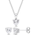 Amour Sterling Silver 2 3/4 CT TGW Heart Created White Sapphire Earr. & Pendant